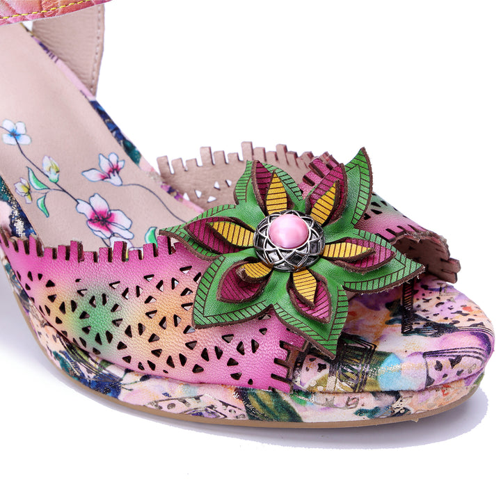 Bunte, florale Peep-Toe-Sandalen