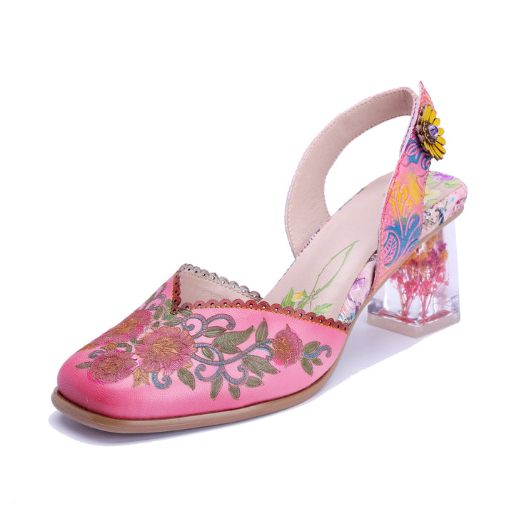 Pink Slingback Transparent Floral Sandals