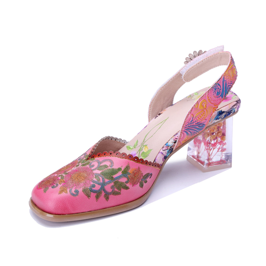 Pink Slingback Transparent Floral Sandals