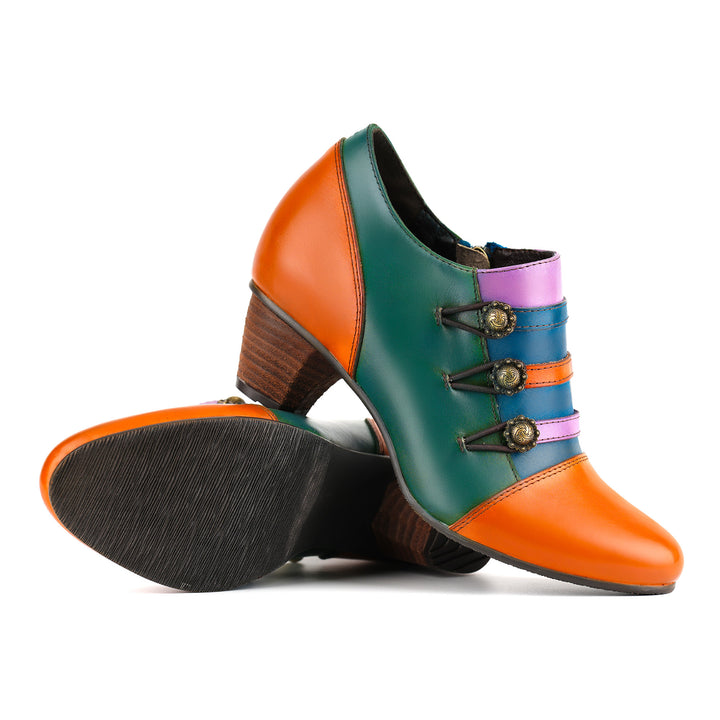 Vintage Colorblock Decorative Buttons Pumps