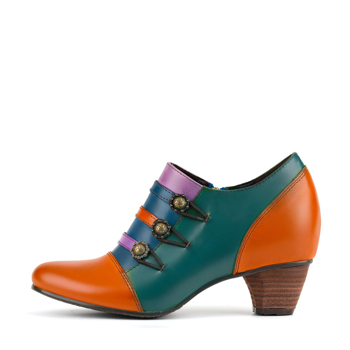 Vintage Colorblock Decorative Buttons Pumps