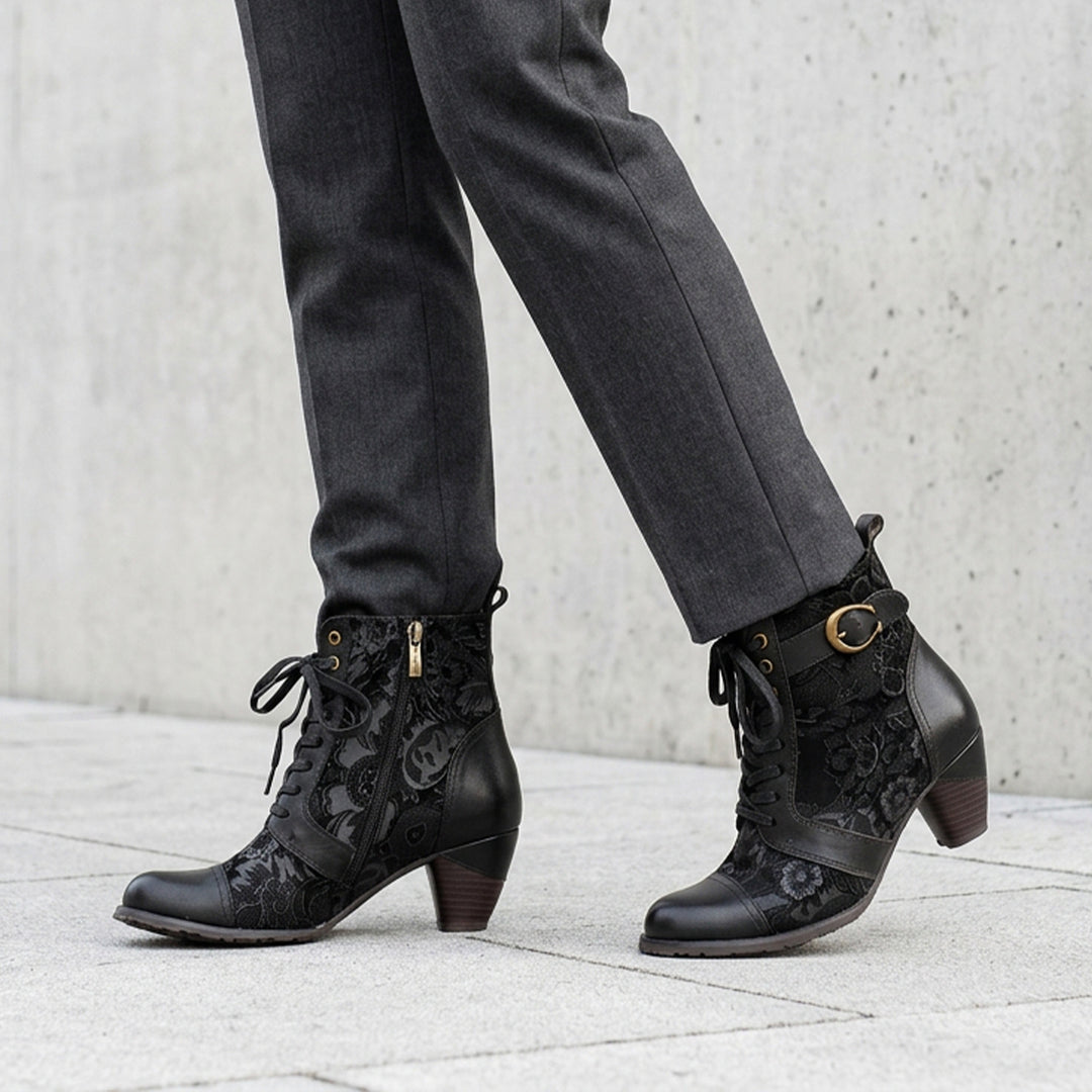 Timeless Grace Floral Lace-Up Ankle Boots, Black / US 6 Timeless Grace Floral Lace-Up Ankle Boots, Black / US 6