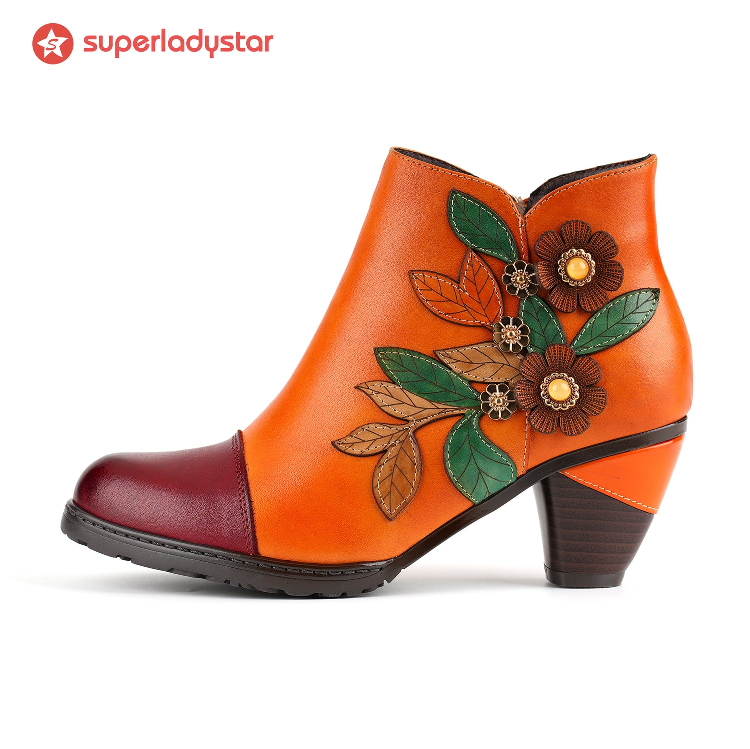 Retro Boho Floral Charm Ankle Boots