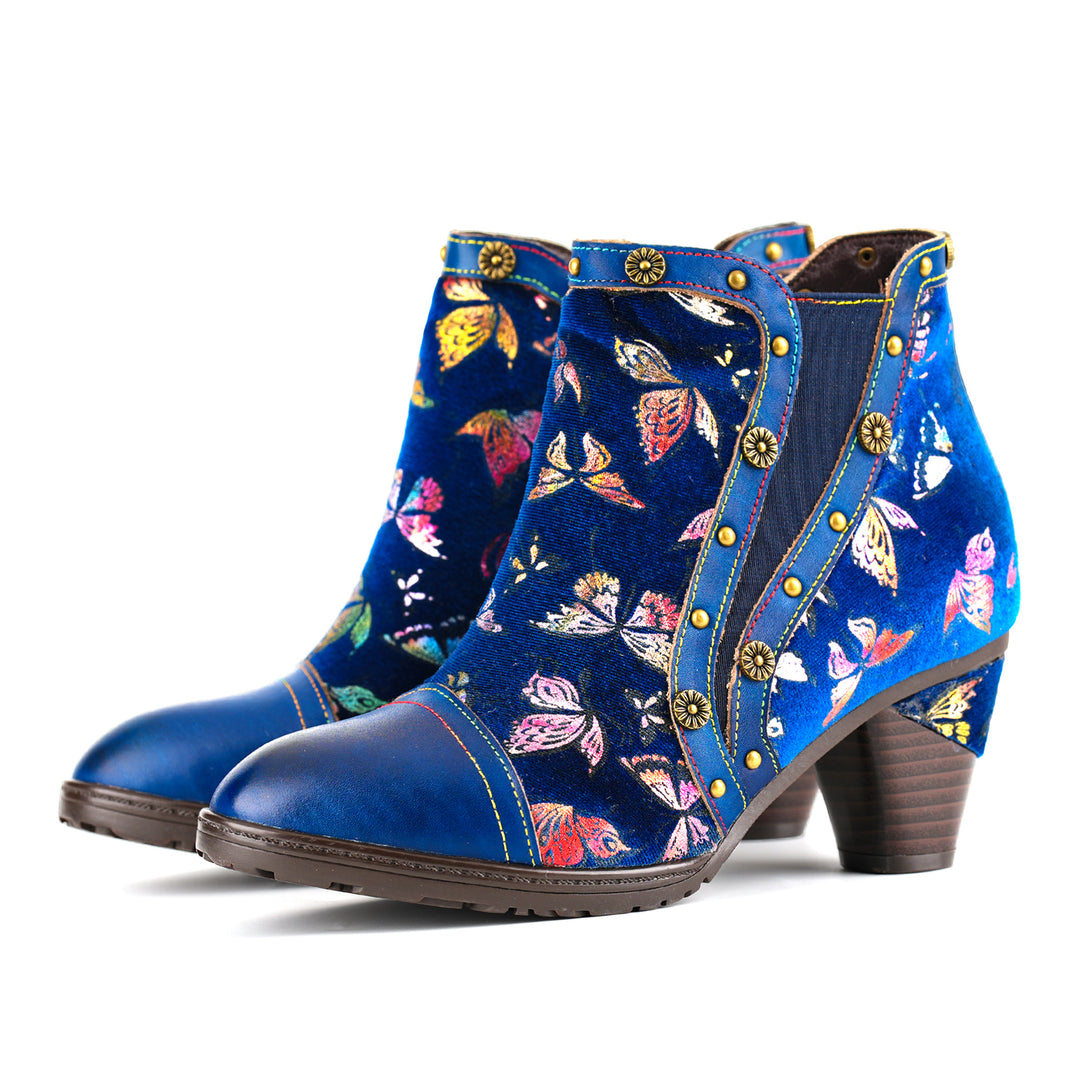 Vintage Butterfly Elegance Leather Ankle Shoes