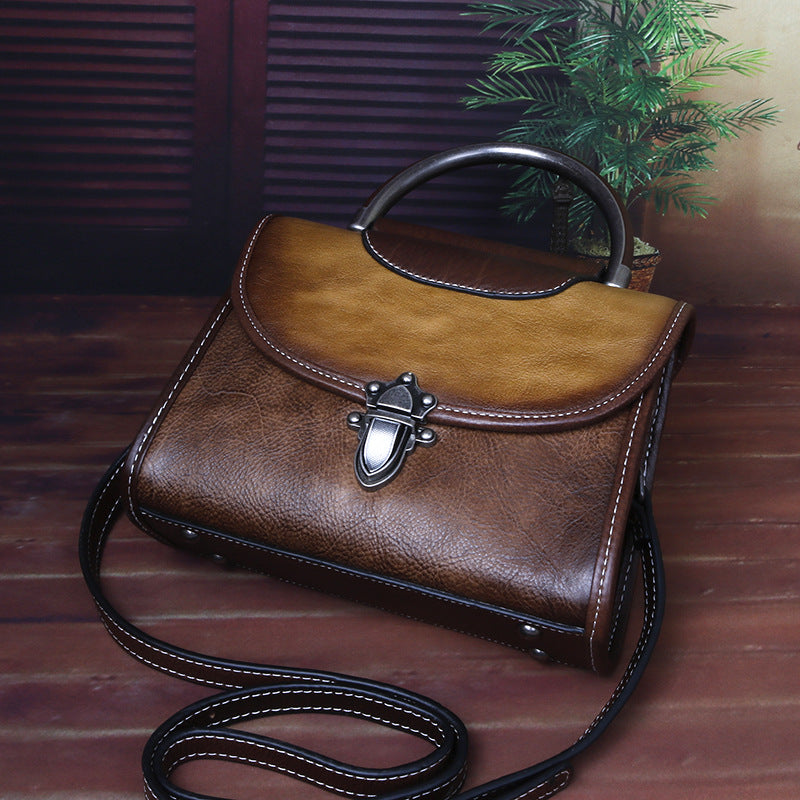 Vintage-Inspired Genuine Leather Crossbody Bag