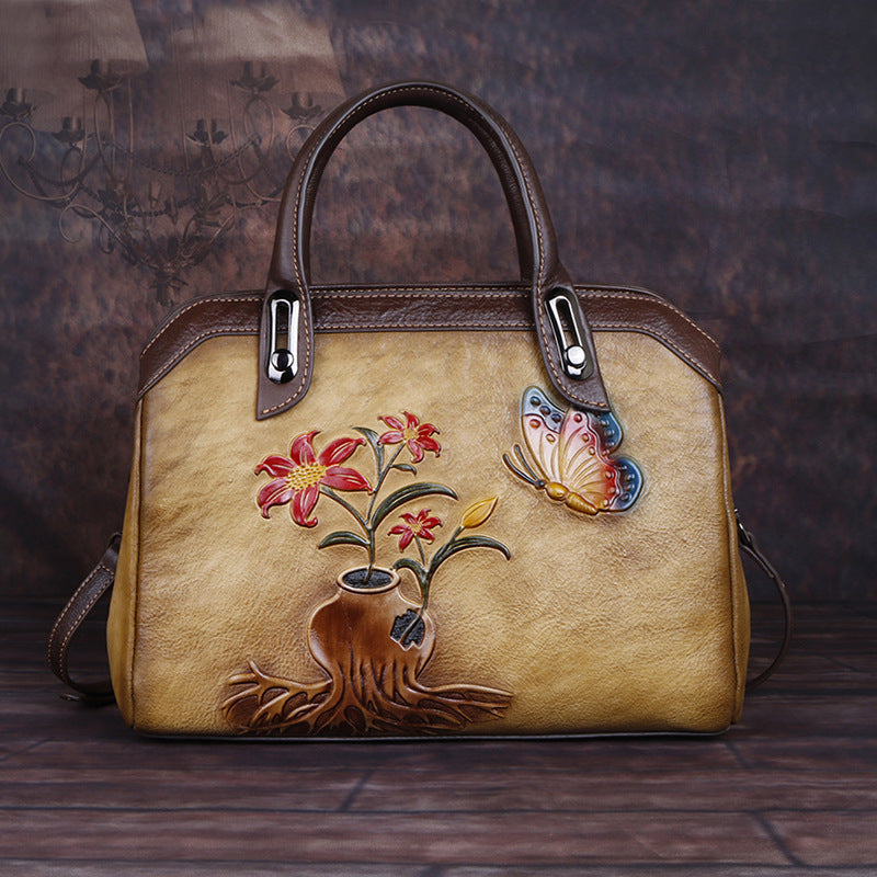 Sac à bandoulière en relief floral rétro chic