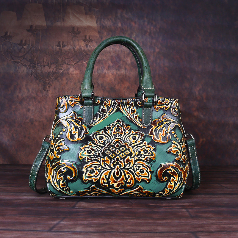 Vintage Handmade Leather Embossed Handbag