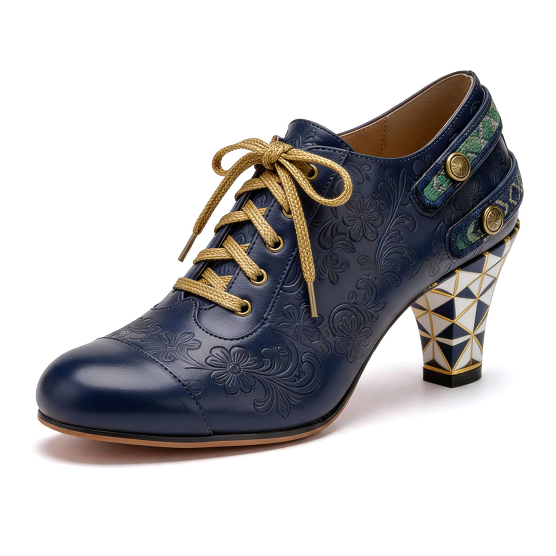Floral Embossed Lace-Up Heels (Pre-order)