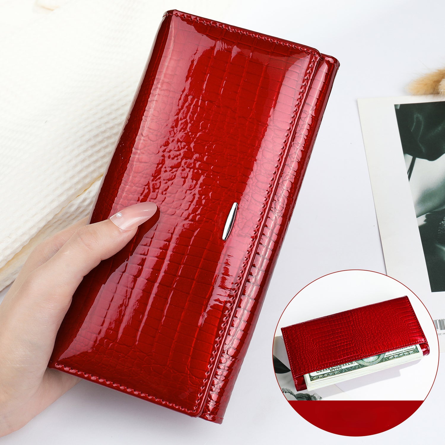 Elegant Solid Color Cowhide Wallet