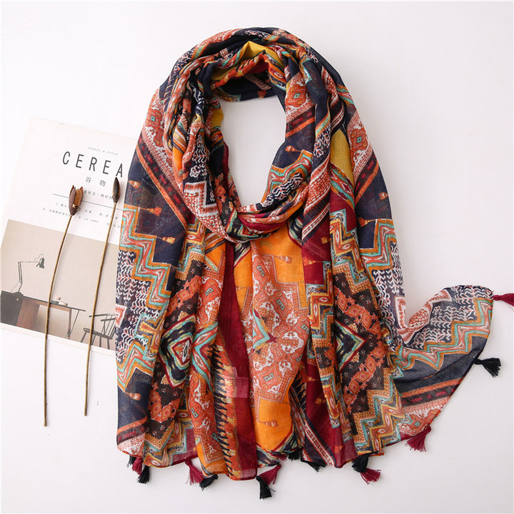 Artsy Bohemian Retro Patchwork Silk Scarf