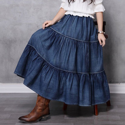 Vintage Flared Patchwork Denim Skirt