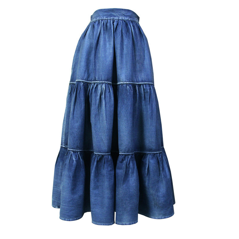 Vintage Flared Patchwork Denim Skirt