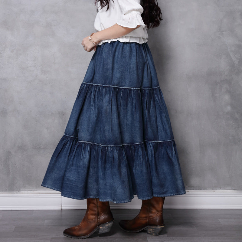 Vintage Flared Patchwork Denim Skirt