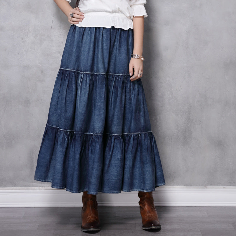 Vintage Flared Patchwork Denim Skirt