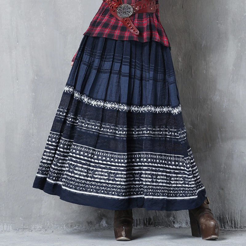 Embroidered Striped Patchwork Skirt