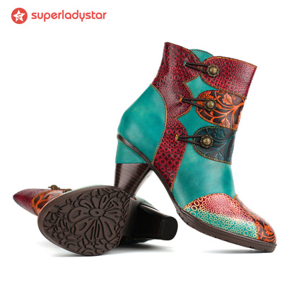 Patchwork Toggle Strap Ankle Boots