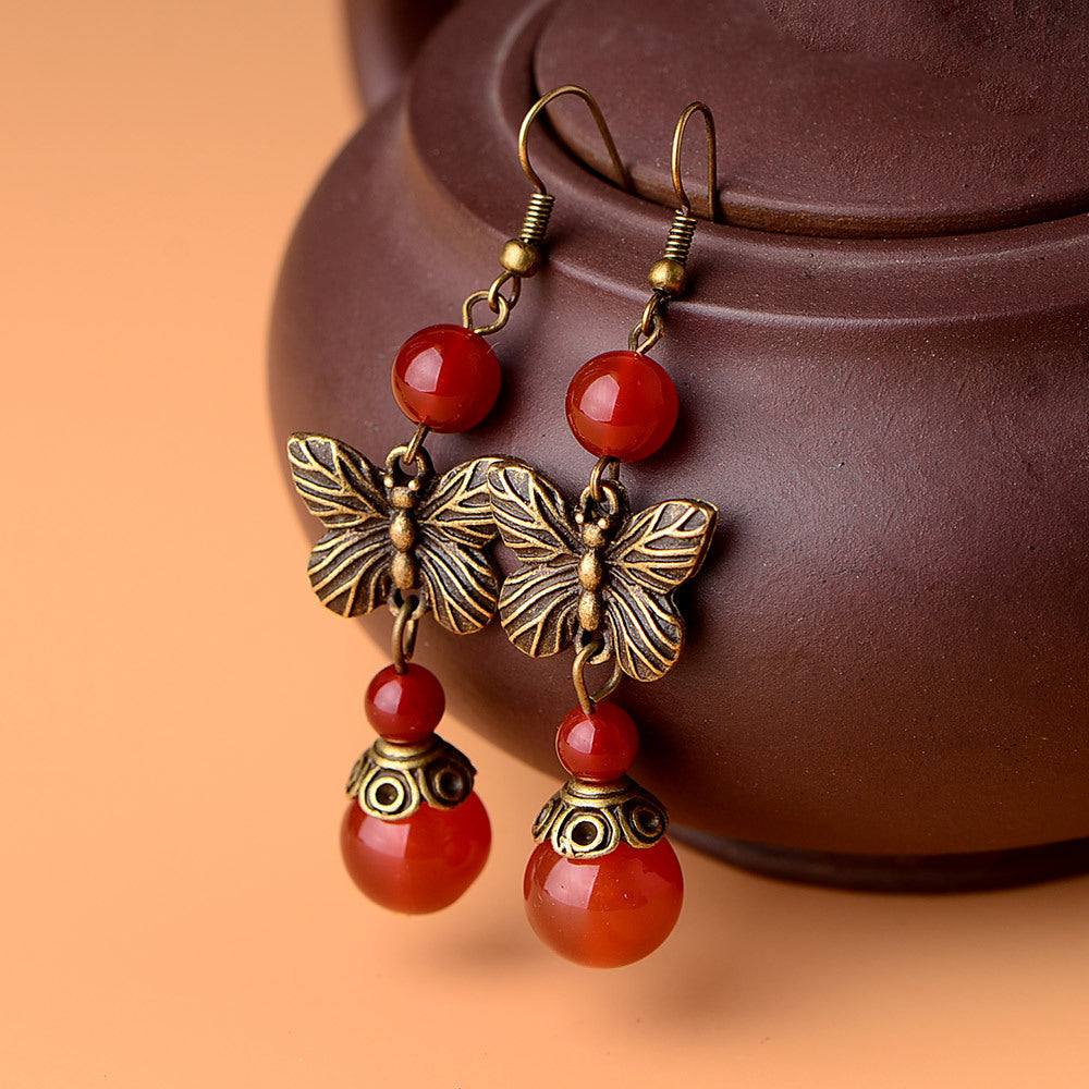 Butterfly Vintage Red Agate Drop Earrings