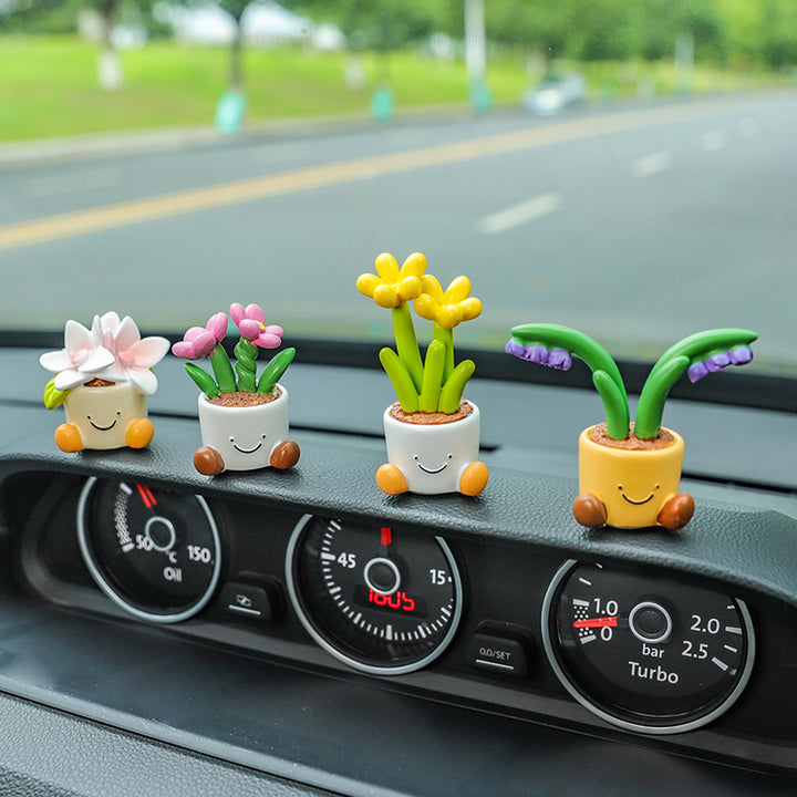 Cute Flower Pot Elf Car Ornament