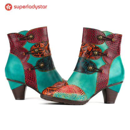 Patchwork Toggle Strap Ankle Boots