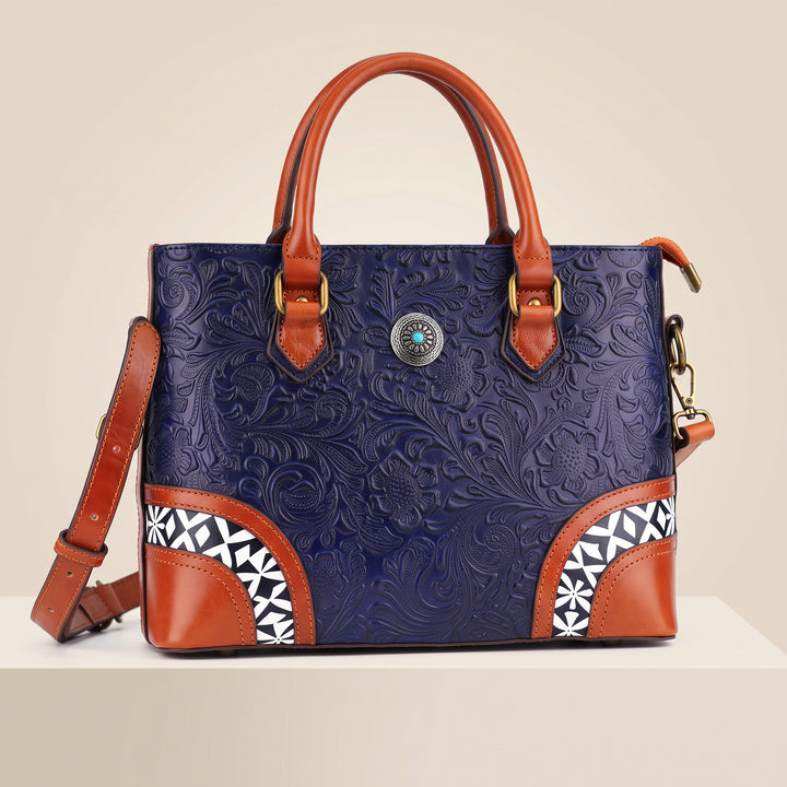 Vintage Handmade Embossed Leather Handbag