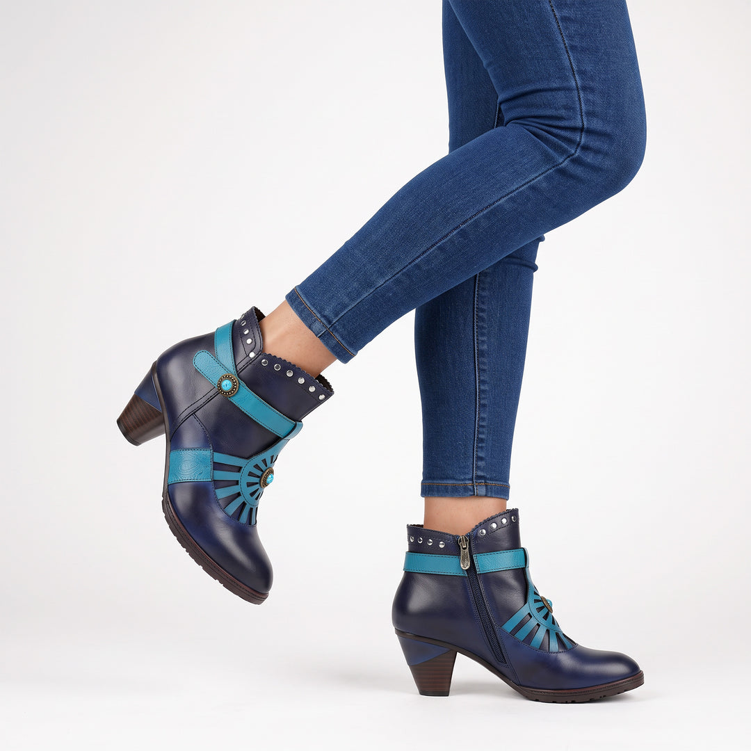 Western Turquoise Buckle Ankle Boots