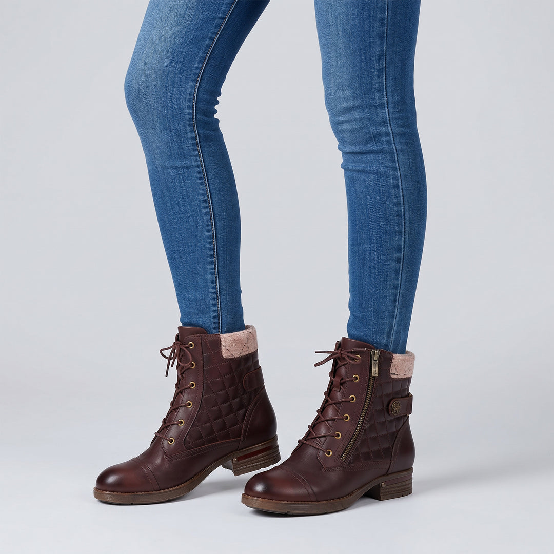 Vintage Burgundy Quilted Ankle Boots