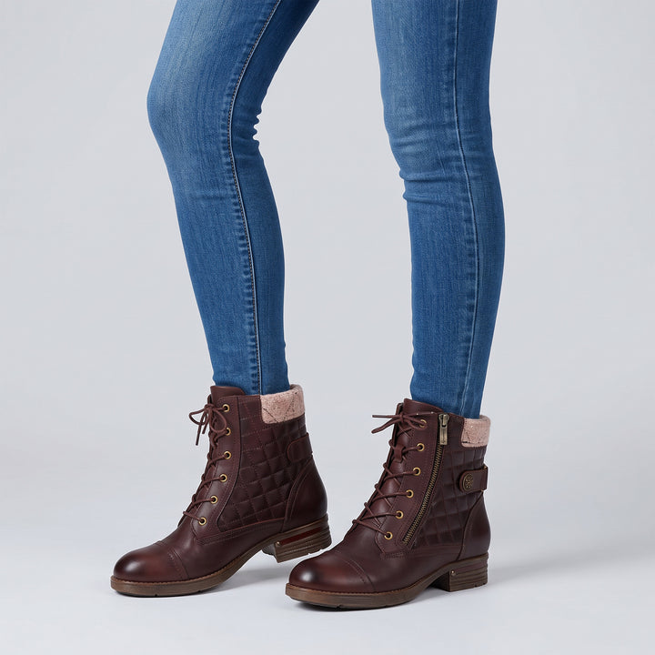 Vintage Burgundy Quilted Ankle Boots