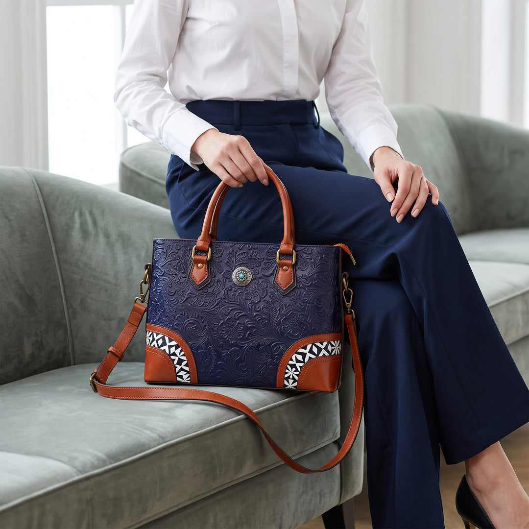 Vintage Handmade Embossed Leather Handbag