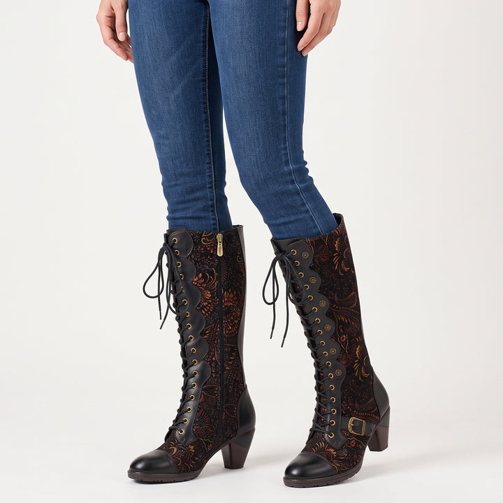 Vintage Floral Victorian Lace-Up Boots
