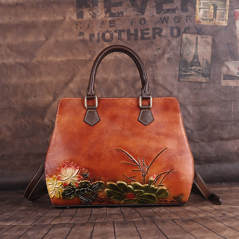 Vintage Cowhide Embossed Handbag Crossbody Bag