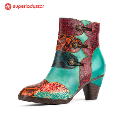 Patchwork Toggle Strap Ankle Boots