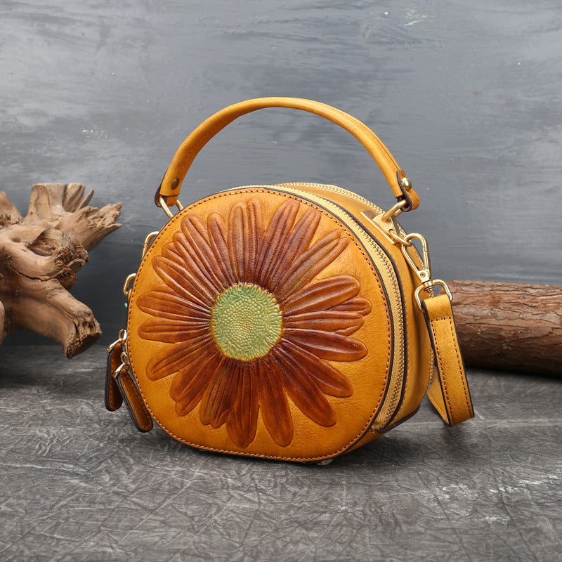 Handmade Vintage Leather Small Round Crossbody Bag