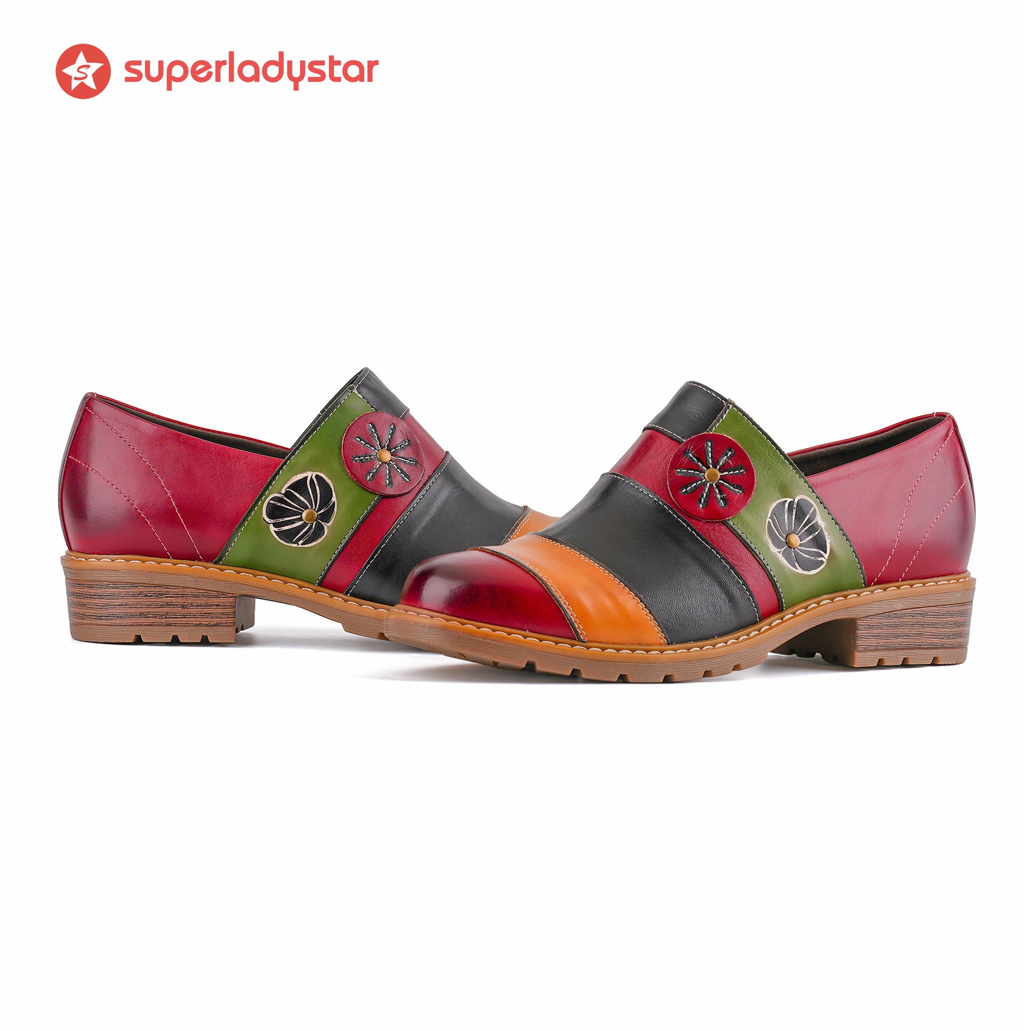 Floral Color-Block Loafers Flats