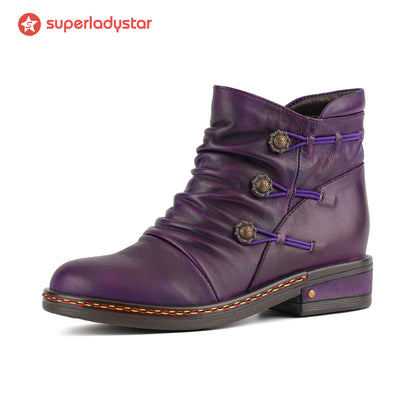 Retro Charm Leather Flat Ankle Boots