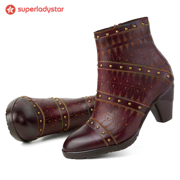 Retro Handmade Leather Rivet Ankle Boots