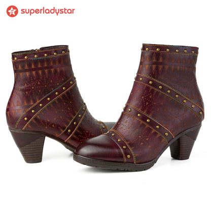 Retro Handmade Leather Rivet Ankle Boots