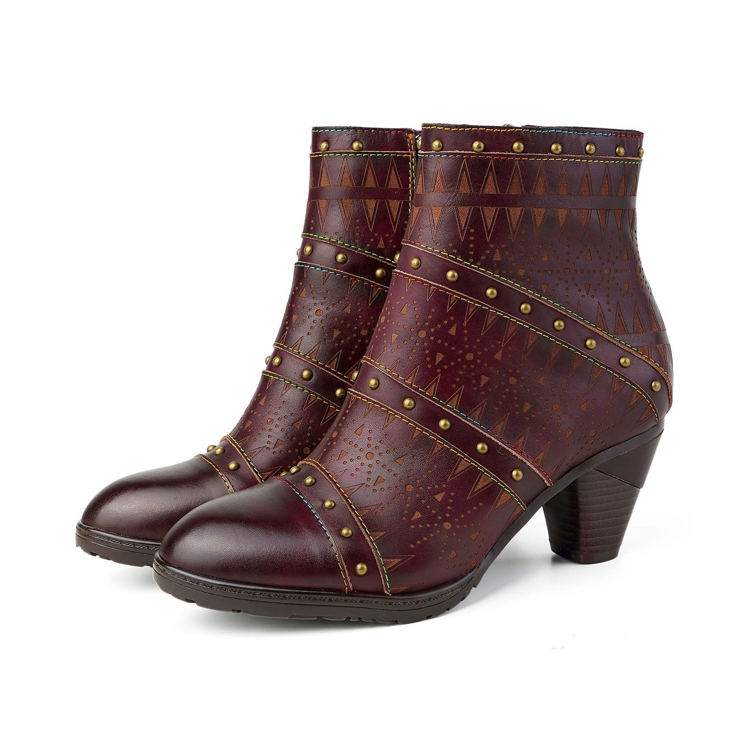 Retro Handmade Leather Rivet Ankle Boots