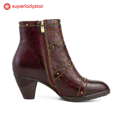 Retro Handmade Leather Rivet Ankle Boots