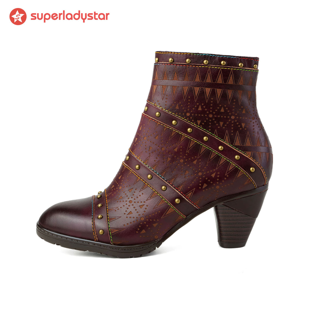 Retro Handmade Leather Rivet Ankle Boots