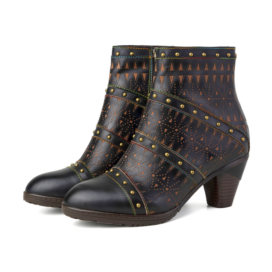 Retro Handmade Leather Rivet Ankle Boots