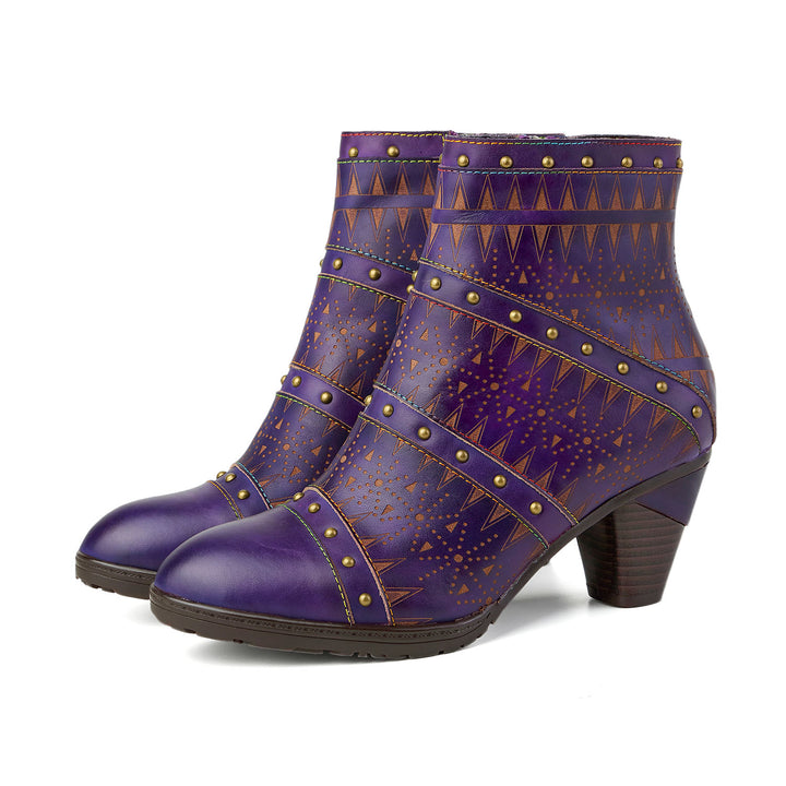 Retro Handmade Leather Rivet Ankle Boots