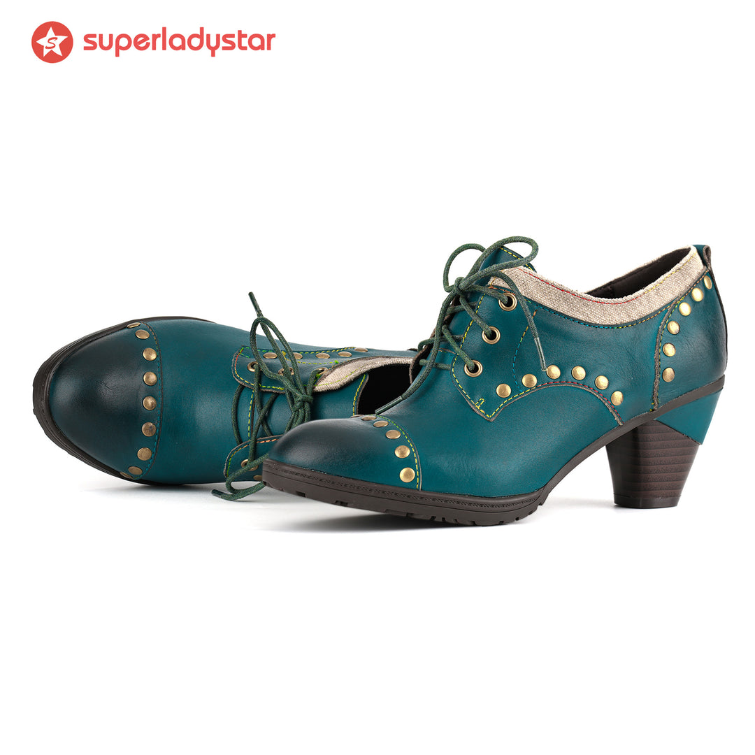 Vintage Teal Studded Oxford Heels