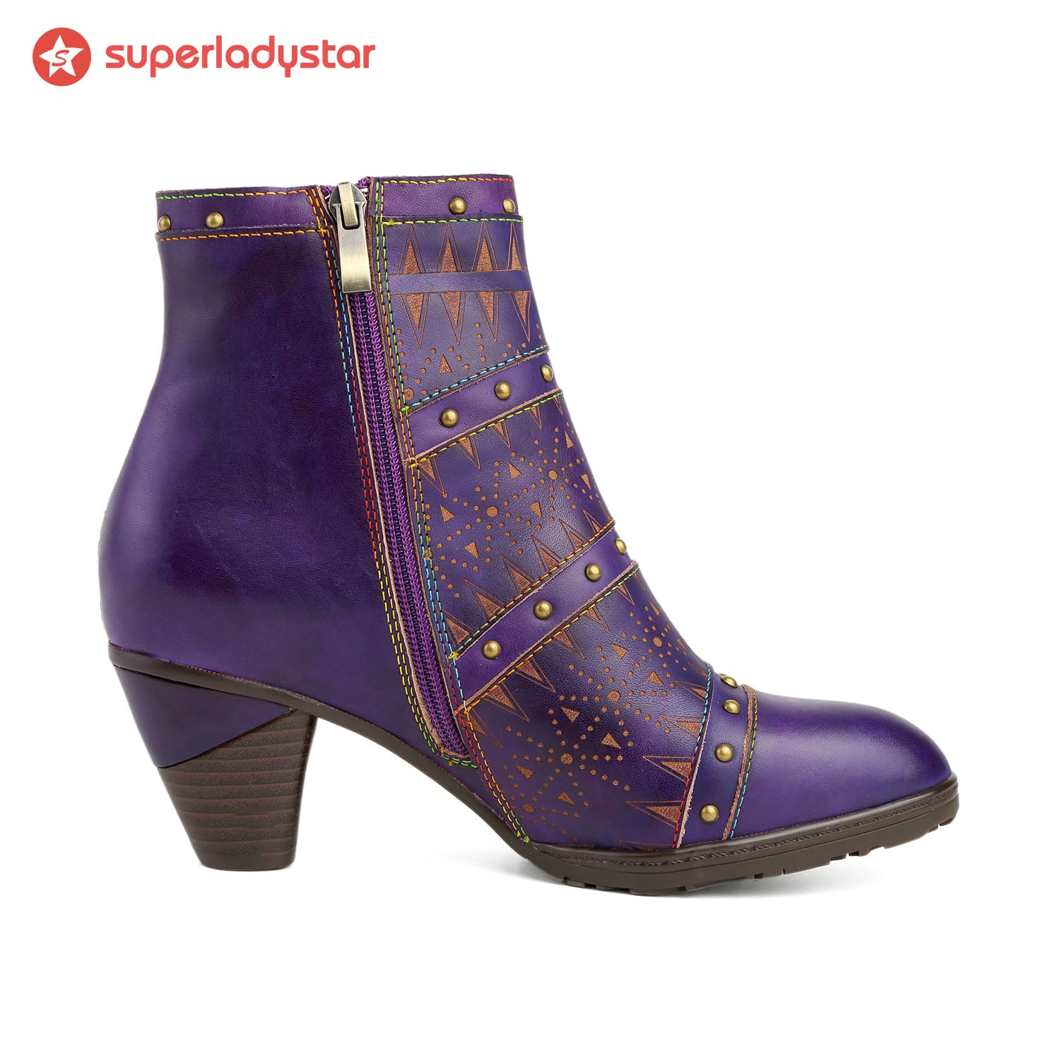 Retro Handmade Leather Rivet Ankle Boots