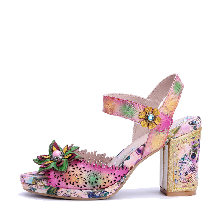 Bunte, florale Peep-Toe-Sandalen