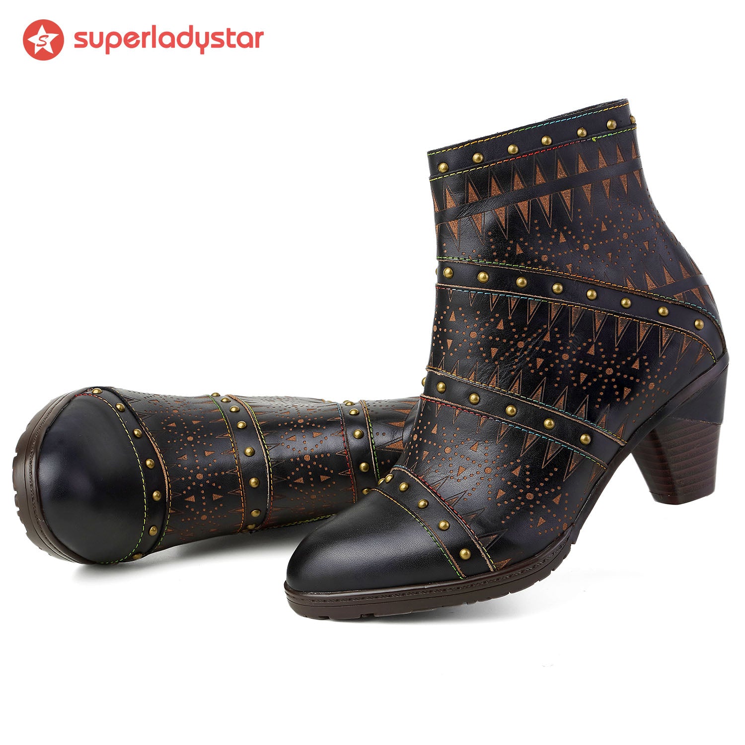 Retro Handmade Leather Rivet Ankle Boots