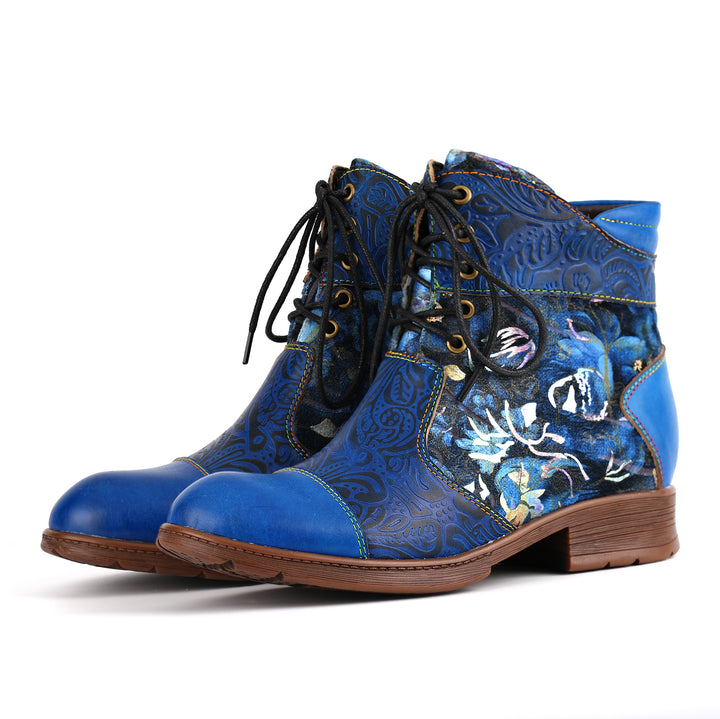 Midnight Blossom Lace-Up Ankle Boots