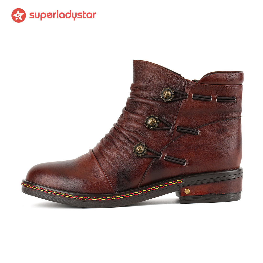 Retro Charm Leather Flat Ankle Boots