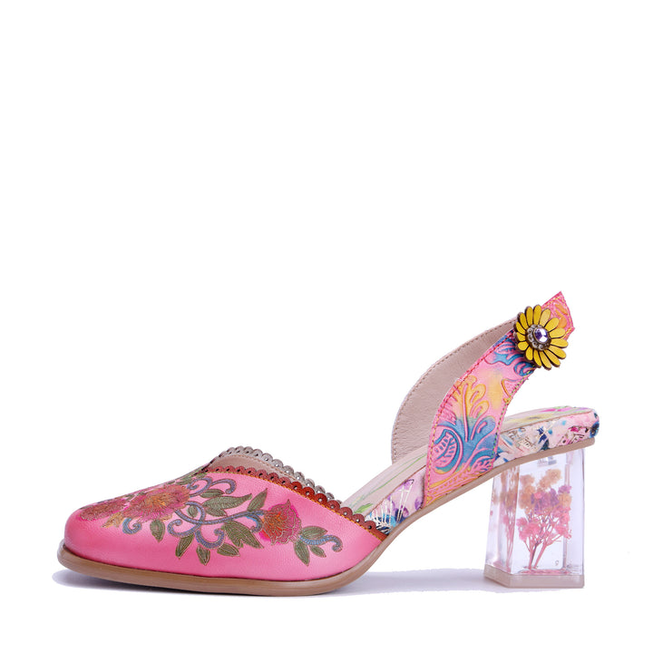 Pink Slingback Transparent Floral Sandals