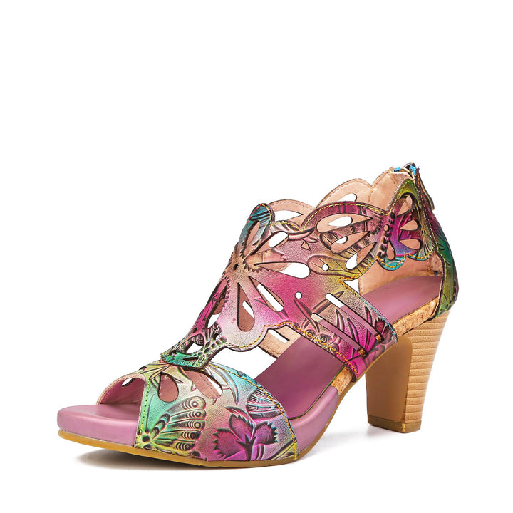 Bohemia en cuir bloc talon sandales confortables