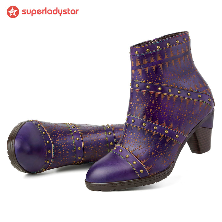 Retro Handmade Leather Rivet Ankle Boots